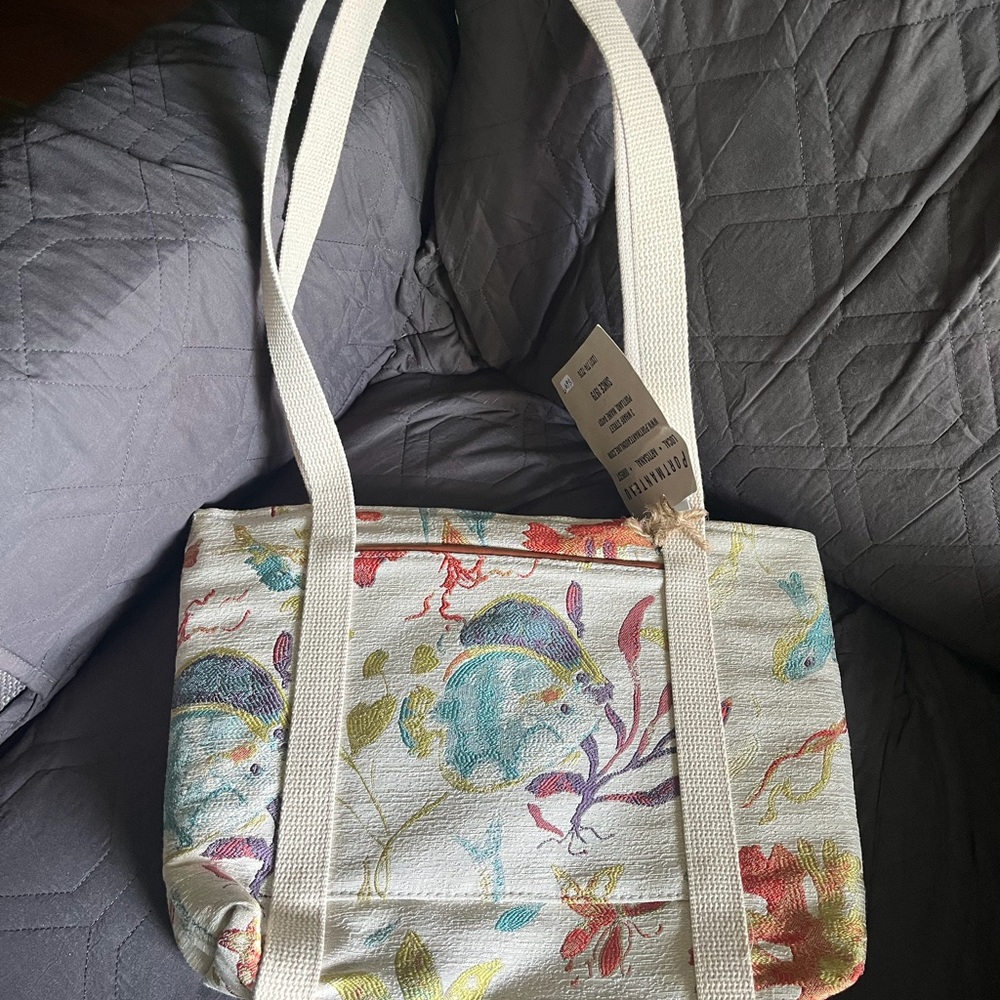 Elegant Floral Canvas Zippered Tote Bag - Cream